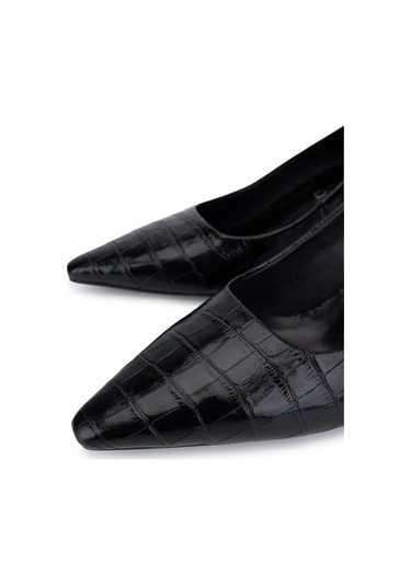 Tamer Tanca Kadın Hakiki Deri Siyah Kroko Topuklu Ayakkabı 492 60701 Bn Ayk Sk25-26 Sıyah Kroko Siyah