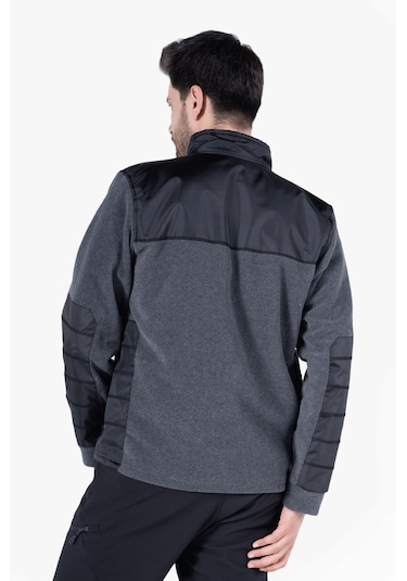 Omuz Ve Dirsek Takviyeli Polar Ceket Gri Melanj - Siyah