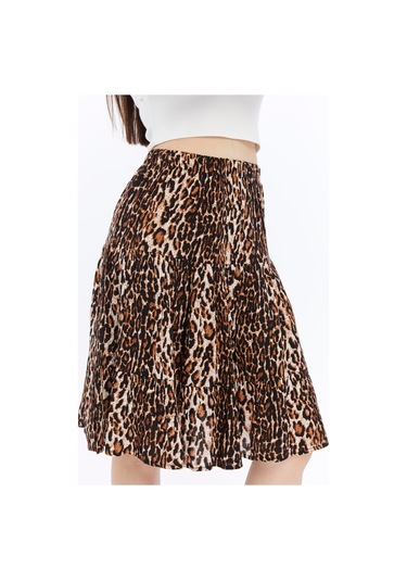 Viskon Kumaş Carola Midi Boy Şort Etek Leopar