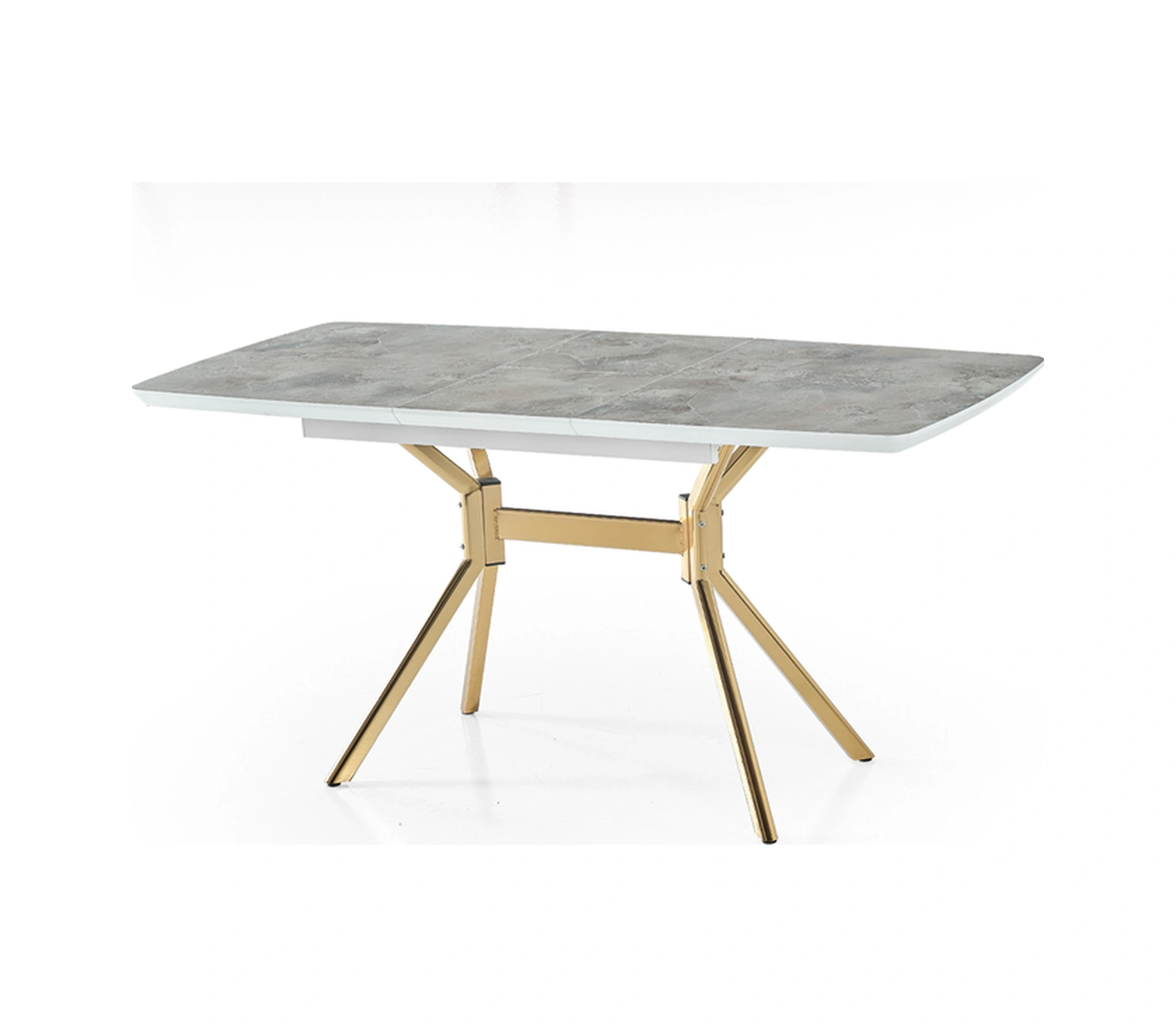 Dengema Duman Açılır Dikdörtgen Masa Sandalyesiz Gri Mermer, Gold Ayak, 80 130 160 Cm 4 6 Kişilik Gri Mermer - Gold Ayak