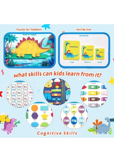 Montessori Keçe Eğitim Çantası Busy Board- Mavi Dinazor 8 Sayfa