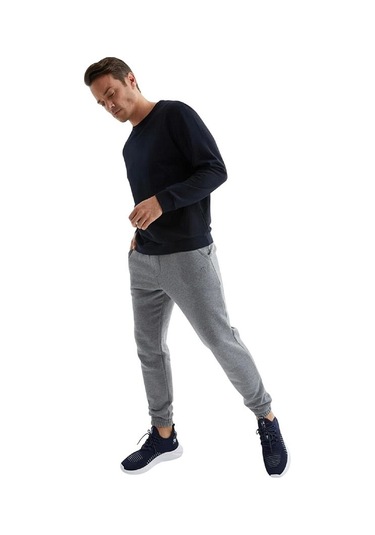 Erkek Bisiklet Yaka Relax Fit Kalıp 2 İplik Mevsimlik Baskısız İnce Sweatshirt Ekru