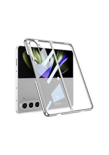 Galaxy Uyumlu Z Fold 5 Kılıf Zore Full Camlı Kıpta Kapak Gümüş