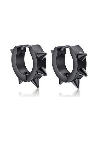 Fastbuy Siyah Gümüş Küpe Spike Perçin Hoop Gotik Paslanmaz Çelik Çapraz Klip Erkek Kadın Dangle Küpe Siyah