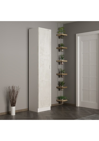 Minar Kale 210 Cm 1 Kapaklı 1b Raf Portmanto Beyaz Eskitme Beyaz