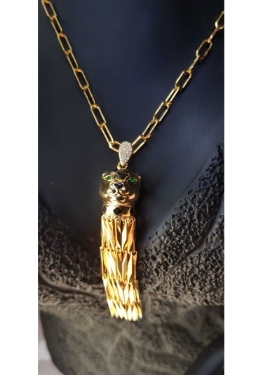 Jaguar Model Altın Tasarım Panter 1. Sınıf Şık Tasarım Çelik Kolye