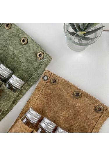 Pazly Kamp Baharat Kutusu Seti - Cam Kavanoz Ve Şişeler Haki Renk Haki