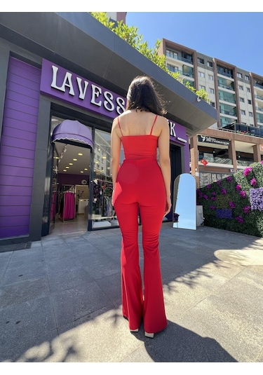 Lavessa Büzgülü İp Askılı Kırmızı Crop-131 Kırmızı