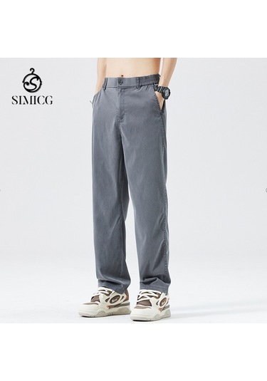 Yazlık Nefes Alabilen Bol Paça Çok Yönlü Buz İpek Erkek Kot Pantolonu Gri