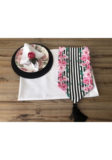 Sofra Sunum Tam Set Pembe Çiçek Desenli Çok Renkli