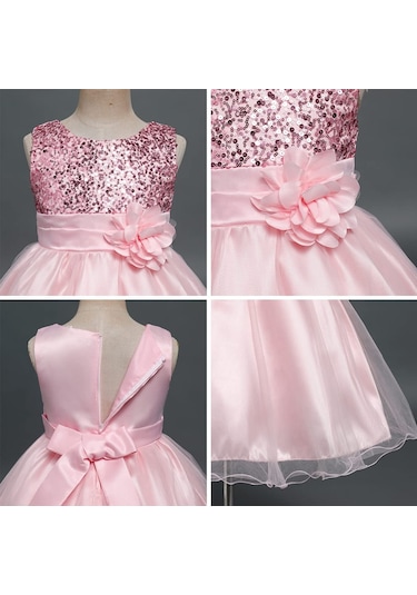 Kız Çocuk Pullu Payetli Abiye Elbise-Pembe