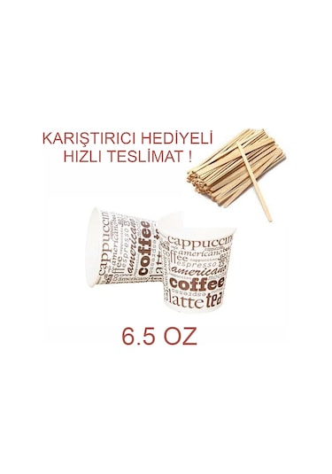 6.5 Oz Kağıt Karton Bardak 1.000 Adet + Tahta Karıştırıcı