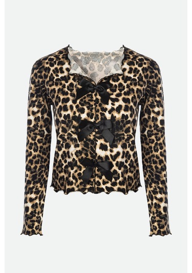 Kadın Pamuklu Çıtır Çiçek Desenli Baby Overloklu Fiyonk Detaylı Uzun Kollu Pijama Takımı Ko70142 Siyah