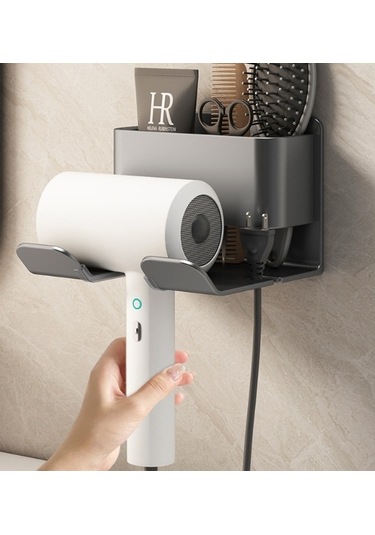 Lichen Saç Kurutma Makinesi Depolama Rafı, Delik Açmaya Gerek Siyah