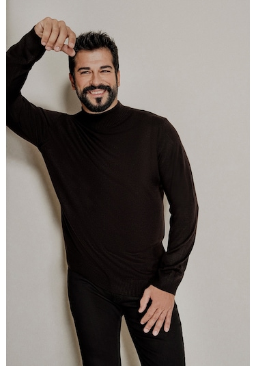 Erkek Bordo Sıyah 2'li Paket Standart Fit Normal Kesim Yarım Balıkçı Yaka Basic Triko Kazak Bordo Sıyah