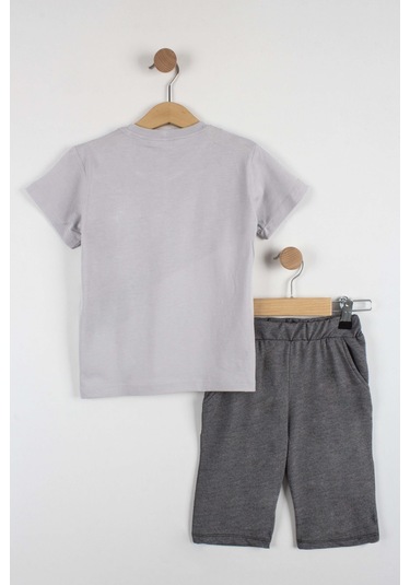 Erkek Çocuk Atletik Baskılı Şortlu Takım-6288-Gri