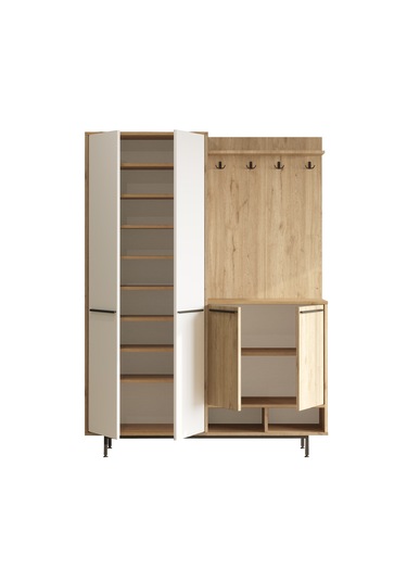 Robin Home Portmanto Vestiyer Ayakkabılık Metal Ayaklı Sepet-beyaz Ahşap - Beyaz