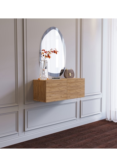 Duvara Monte Ahşap Görünümlü %100 Mdf Modern 2 Kapaklı Dresuar Ahşap