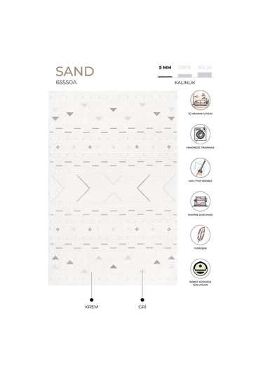 Sand Krem Gri Kolay Temizlenebilir Halı Kilim Oturma Odası Yatak Krem Gri