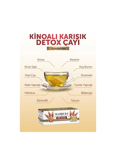 Mahbuba Kinoalı Karışık Detox Diyet Glutensiz Form Bitki Çayı 1 Aylık - 30 Kullanım Net 60gr X 2