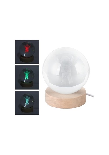 Szypzstore 3d Astronot Kristal Top Gece Lambası, Led Ahşap Tabanlı Lazer Oymalı Şeffaf Cam Top, Doğum Günü Hediyeleri Için Çok Renkli Dekoratif Sevimli Astronot Lambası, Çocuklar, Ev 4zs5hg Siyah