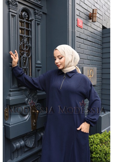 Kadın Lacivert Aerobin Uzun Önü Yarım Fermuarlı İkili Takım T1219 Lacivert