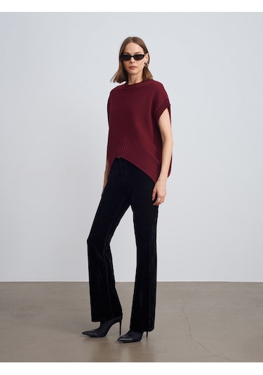 Dilvin 10839 Yün Karışımlı Oversize Süveter-bordo Bordo