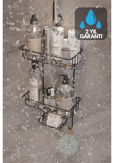 Suntel 2 Katlı Siyah Askılı Duş Rafı Siyah