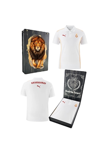 Galatasaray Lisanslı A-takım Uv Baskılı Polo Yaka Beyaz T-shirt Beyaz