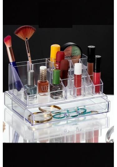 Flosoft Çekmeceli Makyaj Organizeri, Tek Katlı Kozmetik Makyaj Takı Çekmece Set Düzenleyici Şeffaf