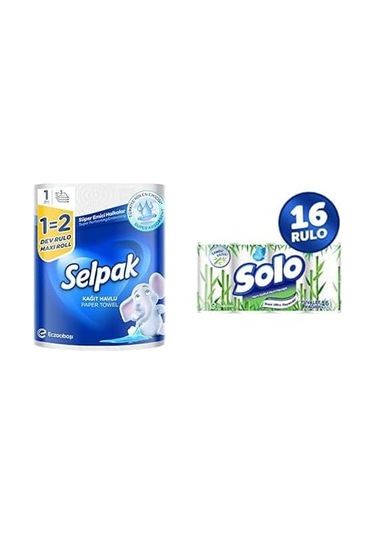 Selpak Kağıt Havlu Dev Rulo 1 2 Ve Solo Tuvalet Kağıdı Bambu Katkılı 16'lı