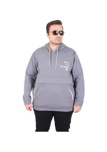 Starbattal Büyük Beden Kapüşonlu Sweat Double Face Never 25706 Fume Fume