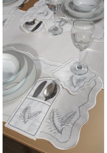 Viktori Keten Nakışlı Amerikan Servis Takımı 19 Parça Silver Gümüş