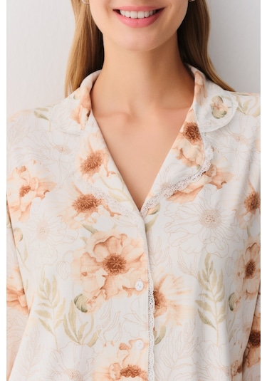 Suwen Sofia Maskülen Pijama Takımı Sh26221660b338 Ekru Desenli