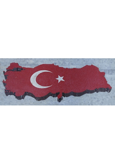 Mozaık Türk Bayrağı Mermer Tablosu