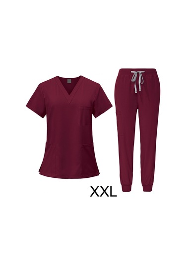 Suntek Kadın Üniforma Scrubs Set Üstü Ve Xxl-kırmızı