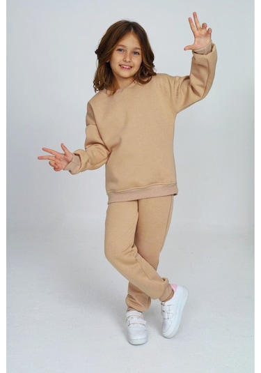 Üç İplik Cepli Bisiklet Yaka Alt Üst Takım Hardal