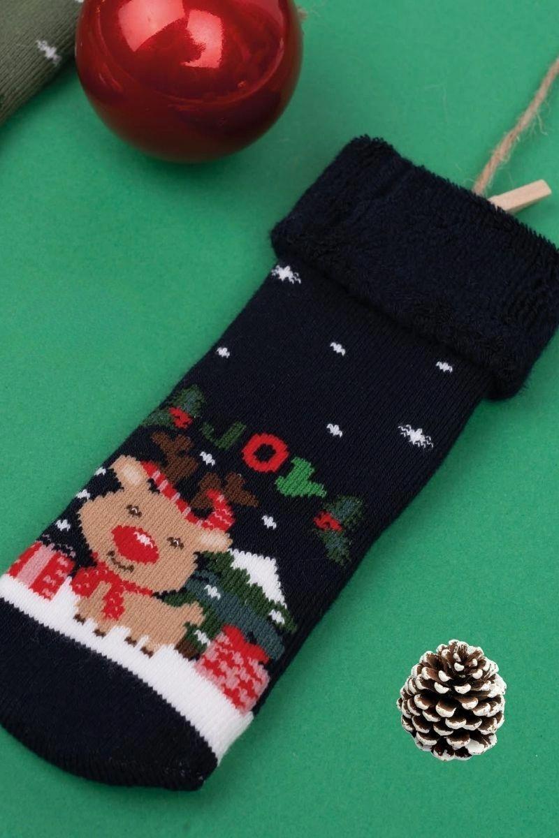 Katamino 3 Çift Unisex Kutulu Yılbaşı Hediyelik Yeni Yıl Temalı Çocuk Soket Havlu Çorap