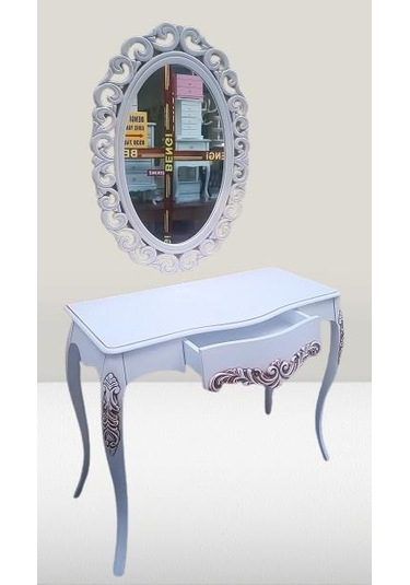 Dresuar Model 90522 Vintage Oymalı Bombe Kapak Kayın Lükens Ayak Beyaz El Yapım Beyaz