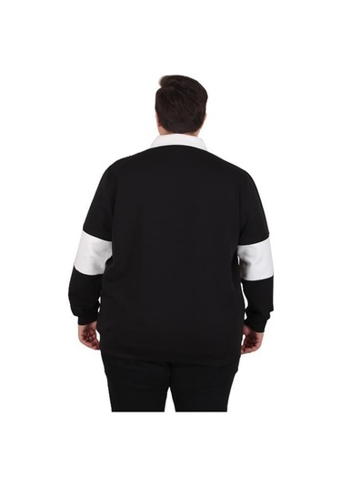 Starbattal Büyük Beden Polo Yaka Fermuarlı Sweat Double Face 25709 Sıyah Siyah