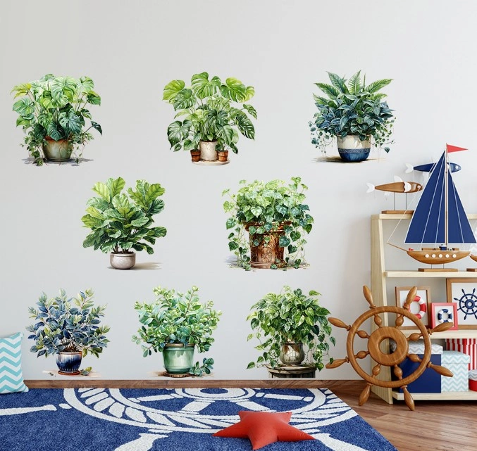 Saksılı Çiçek Tasarımlı 8li Sticker 4741 Akçaağaç