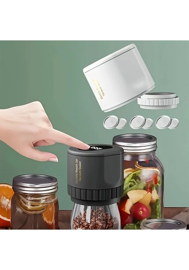 Honeybeeshop 1 Adet Siyah Otomatik Vakumlu Kapak Makinesi Usb Sarj Edilebilir 1200mah Lityum Pil Mutfak Dondurucu Kavanoz Icin Gida Koruyucu