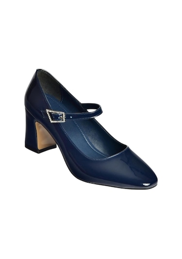 Fox Shoes V250670708 Lacivert Rugan Kalın Topuklu Kadın Ayakkabı Lacivert