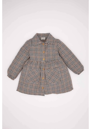 Defacto Kız Bebek Düğmeli Kareli Uzun Kollu Flanel Elbise D2859A524AUBN250 Kahve