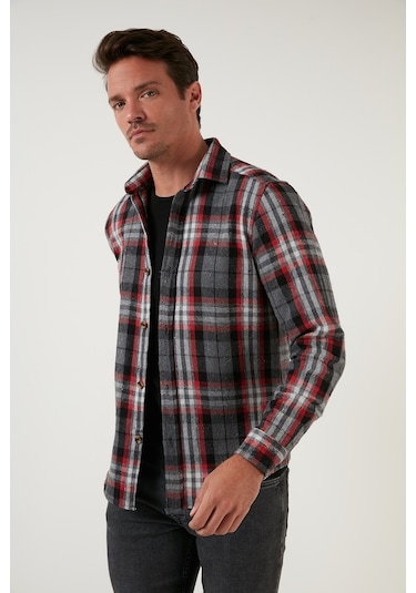 Buratti Ekoseli Uzun Kollu Slim Fit Kışlık Erkek Gömlek Cf21W112844 Gri