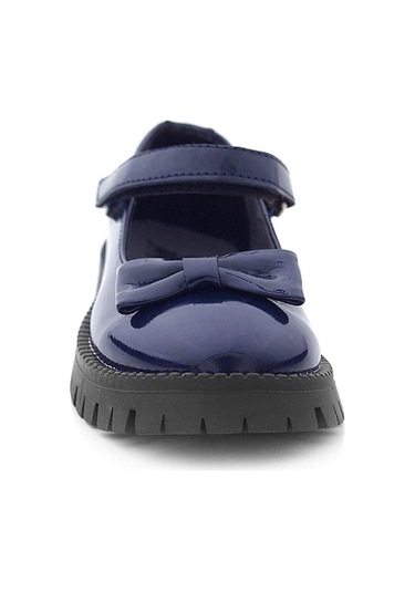 Rakerplus Lacivert Rugan Kalın Tabanlı Cırtlı Kız Çocuk Babet Lacivert