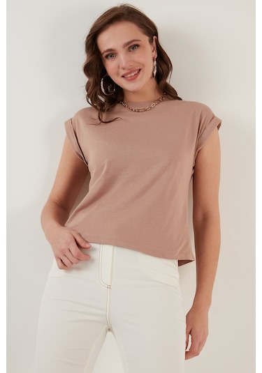 Lela Bisiklet Yaka % 100 Pamuk Basic Bayan T Shirt 5864121 Bisküvi