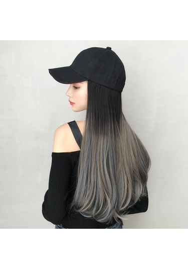 Cbtx Şapka Peruk Uzun Kıvırcık Saç Kap Uzun Saç Mikro Hacimli Peruk Degrade Aoki Gri Seçim Pus Mavisi 60 Cm