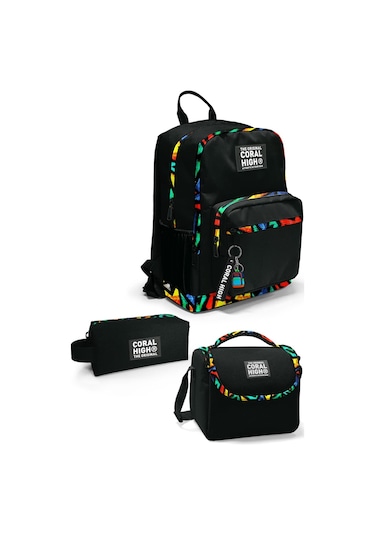Coral High Siyah Grafiti Desenli 3 Lü Okul Çanta Seti Set0123633