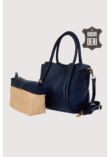 Hakiki Deri Kadın Organizerlı El Çantası Lacivert Smr9206-2 Lacivert